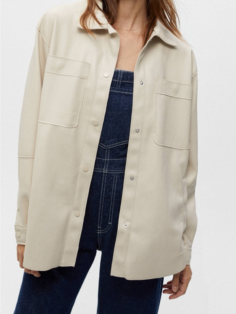 Pull&Bear Cream Faux Leather Summer Going Out Jacket